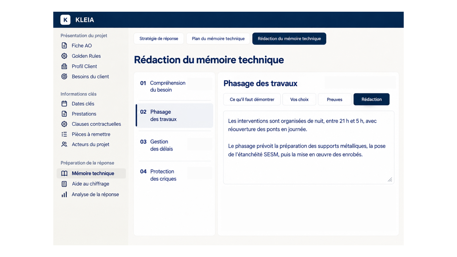 Rédaction du mémoire technique : phasage des travaux
